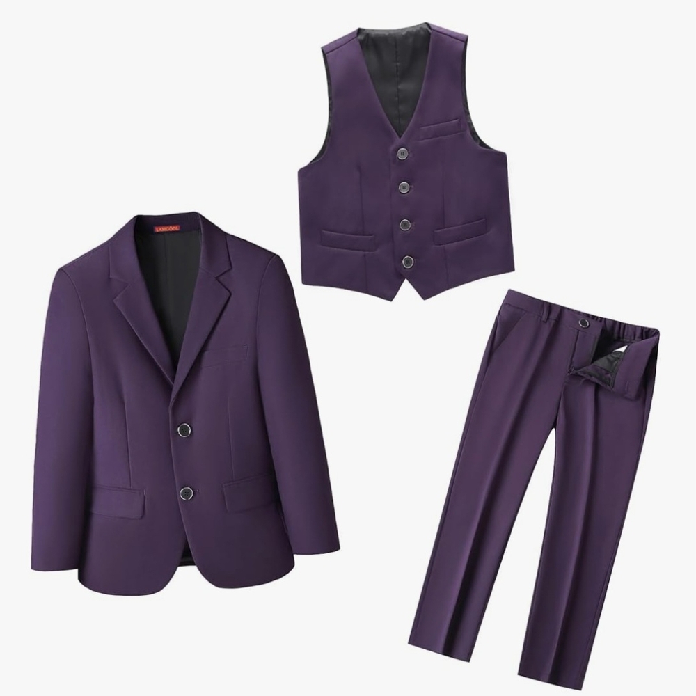 Boys Purple Suit Set - Blazer, Vest, and Pants